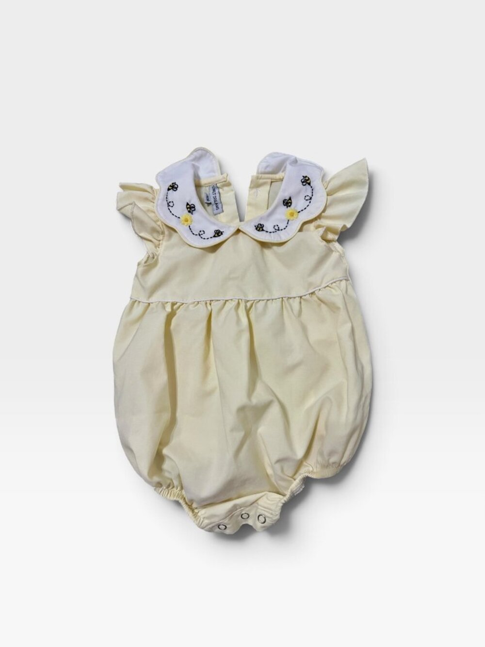 Sweet Dreams Yellow Bubble Romper, Bee Collar, 12 Months